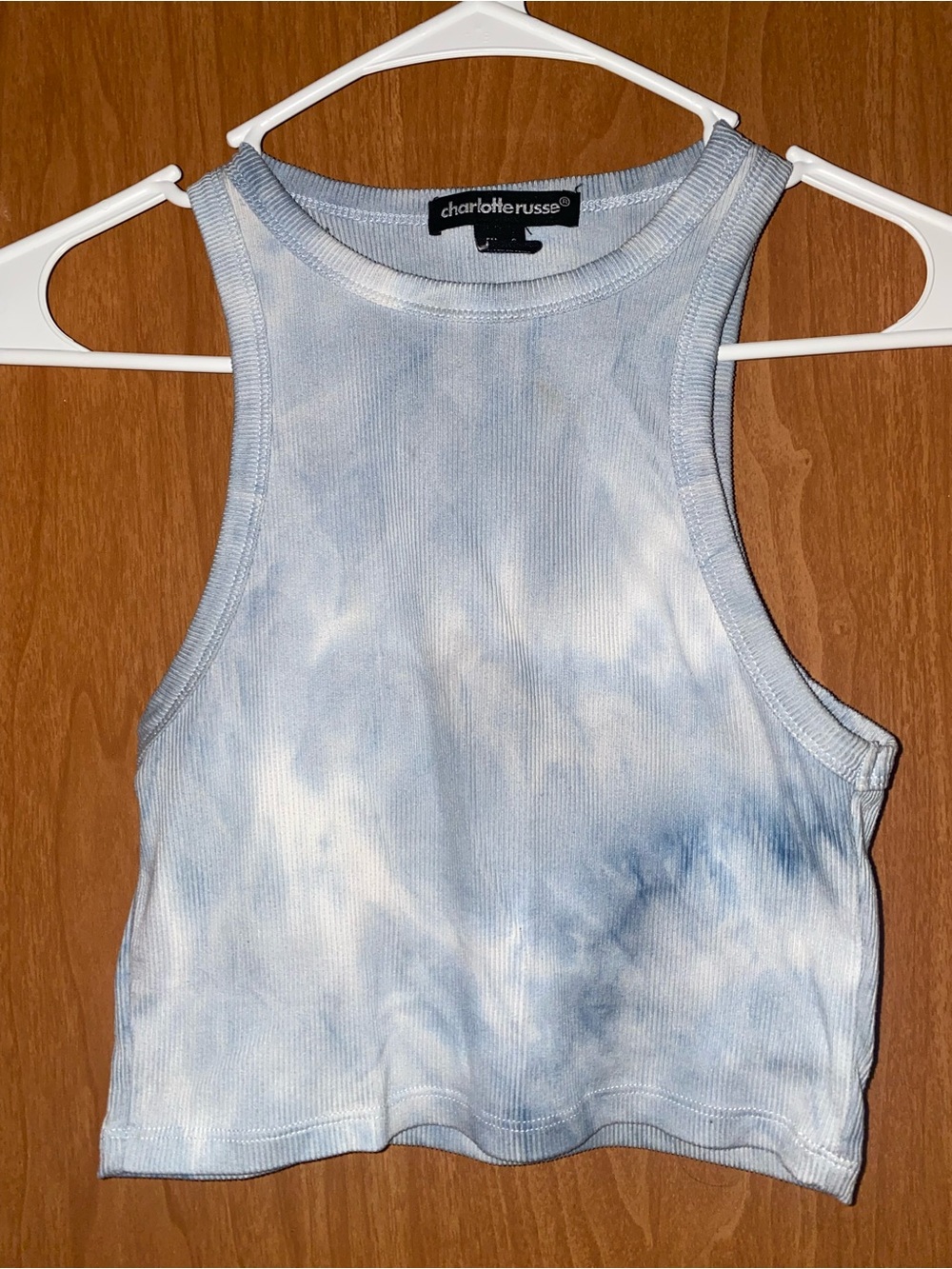 Charlotte Russe Light Blue and White Tie-Dye Ribbed Tank
